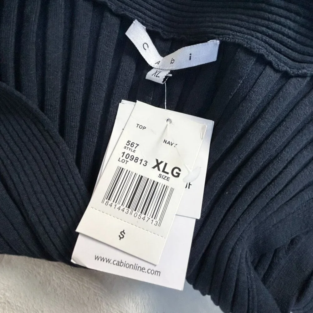 Cabi Womens Navy Ribbed Knit Silk Blend Sleeveless Sweater Vest XL Pullover New - Picture 3 of 9